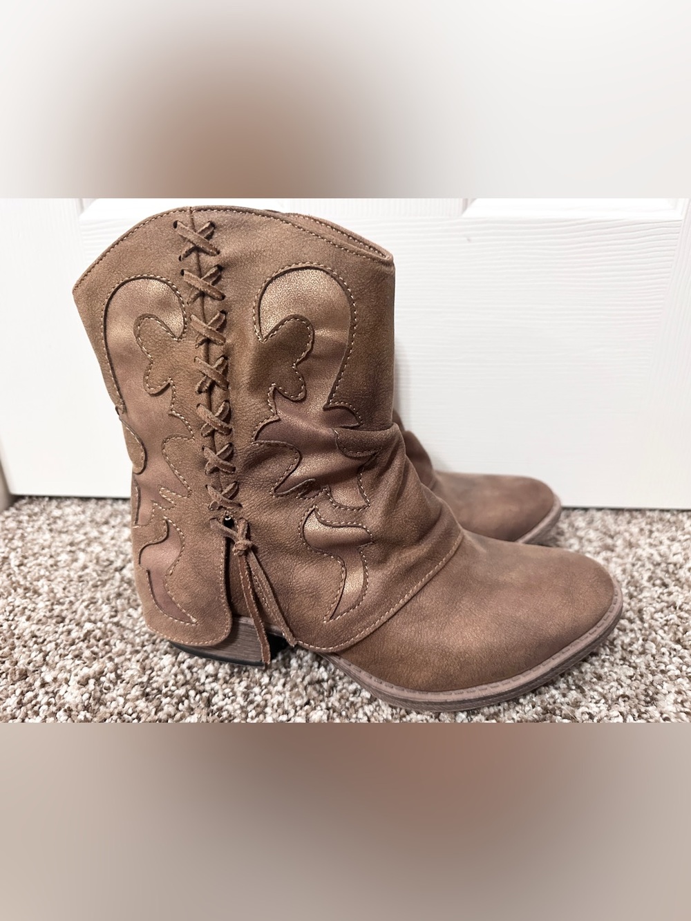 Very G Brown Heeled Western-Inspired Ankle Boots